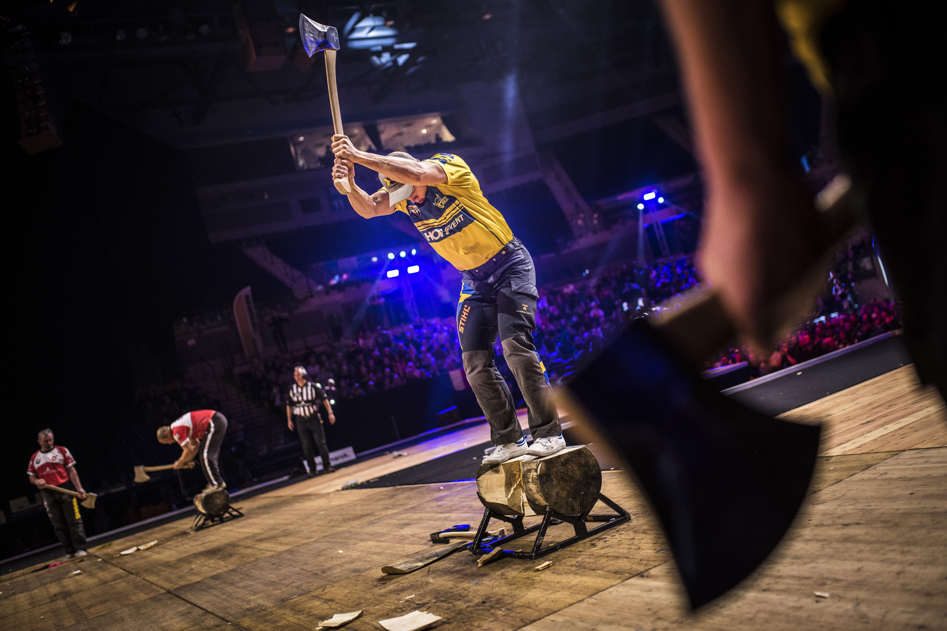 Svan Ferry in the Underhand Chop branch at the current World Cup in Liverpool. Photo: STIHL Timbersports.