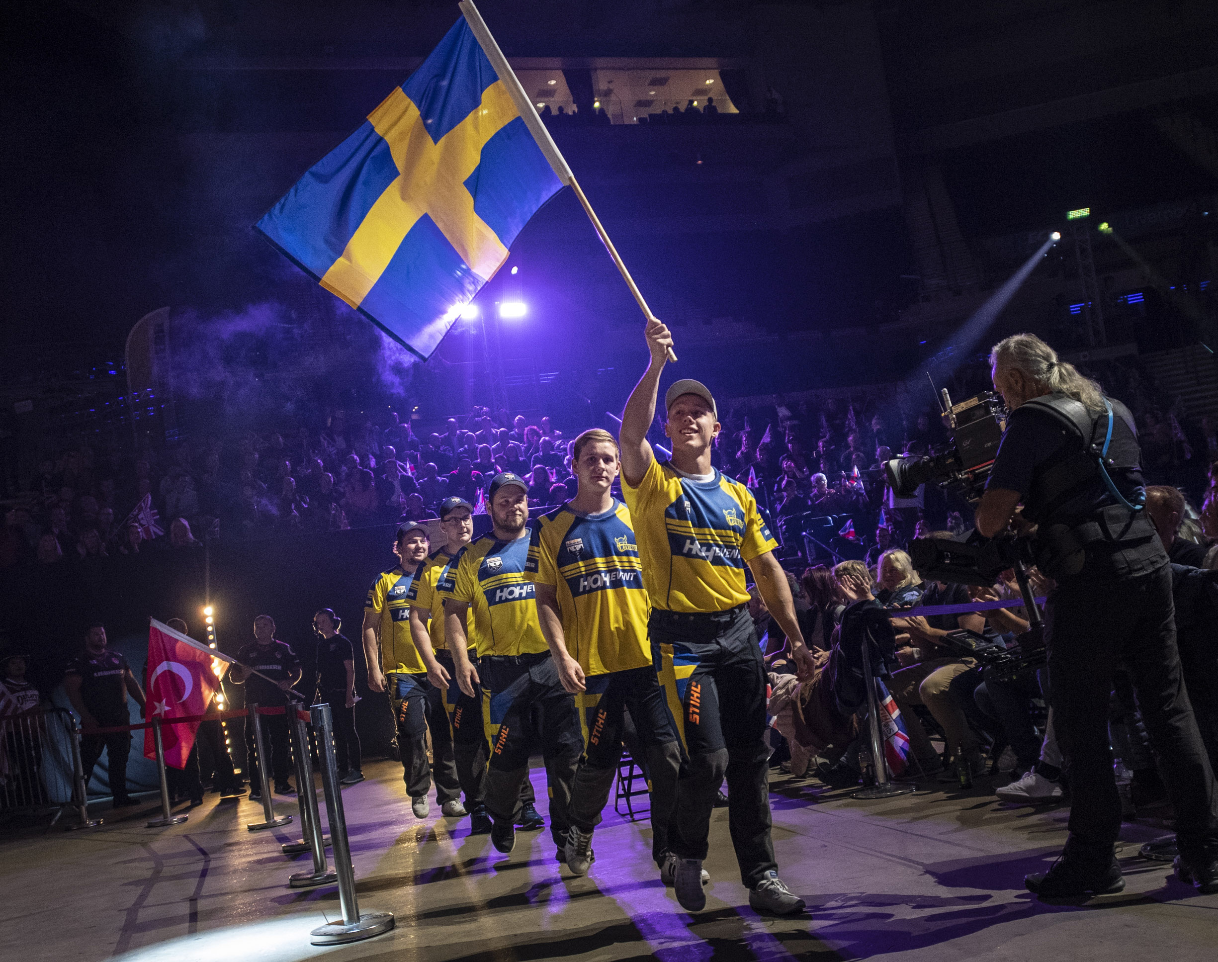 The Swedish national team at Timbersports at the opening of the 2018 Timbersports World Cup. Photo: STIHL Timbersports.
