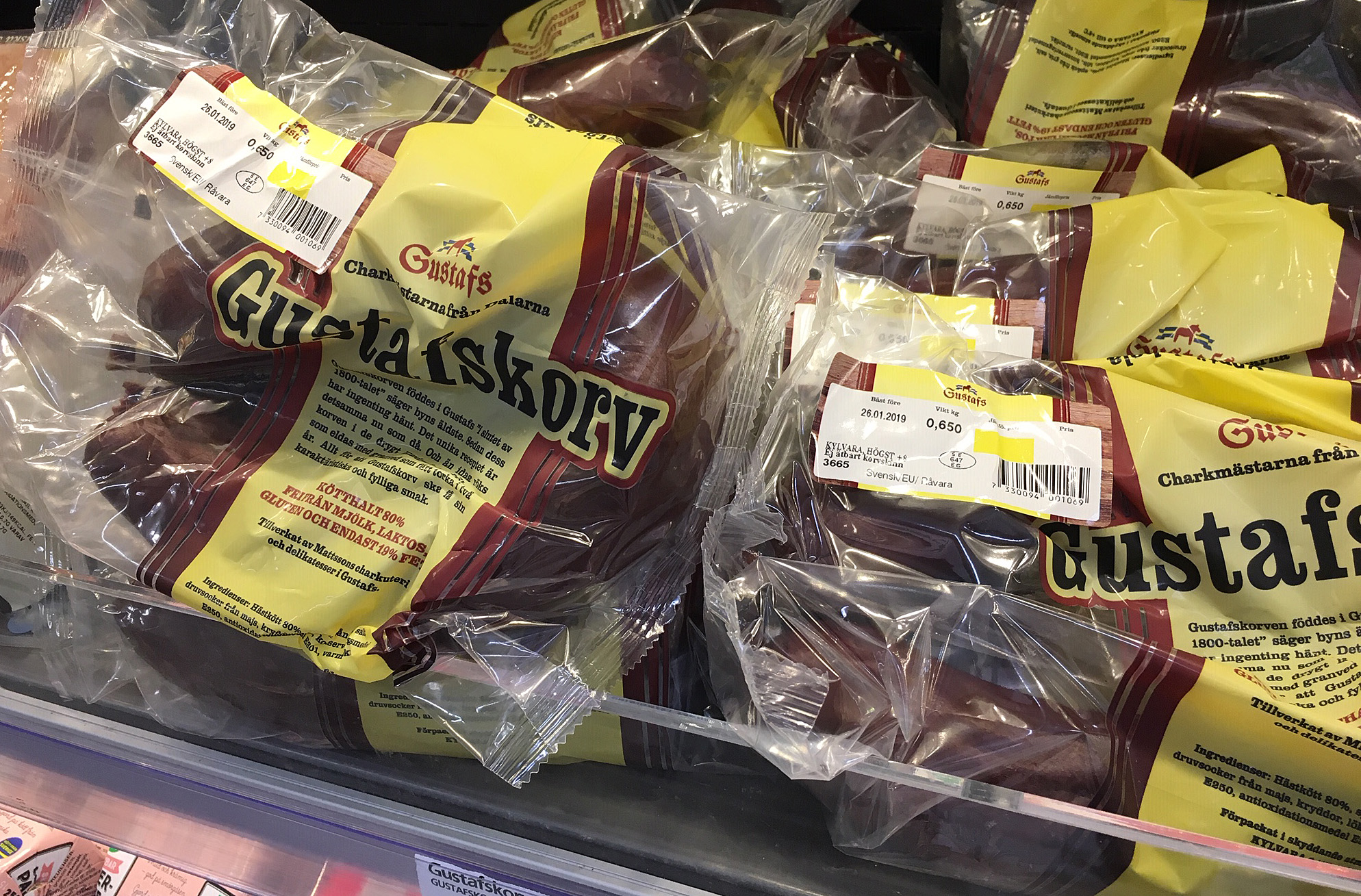 Gustavskorv is forced to recall more than eight tons of sausage and horse meat after drug discovery in a slaughtered horse.